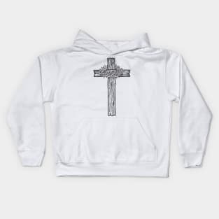 A wooden cross with a crown of thorns Kids Hoodie